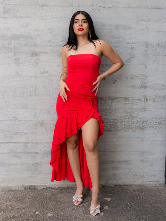 Vestido rojo corte en pierna